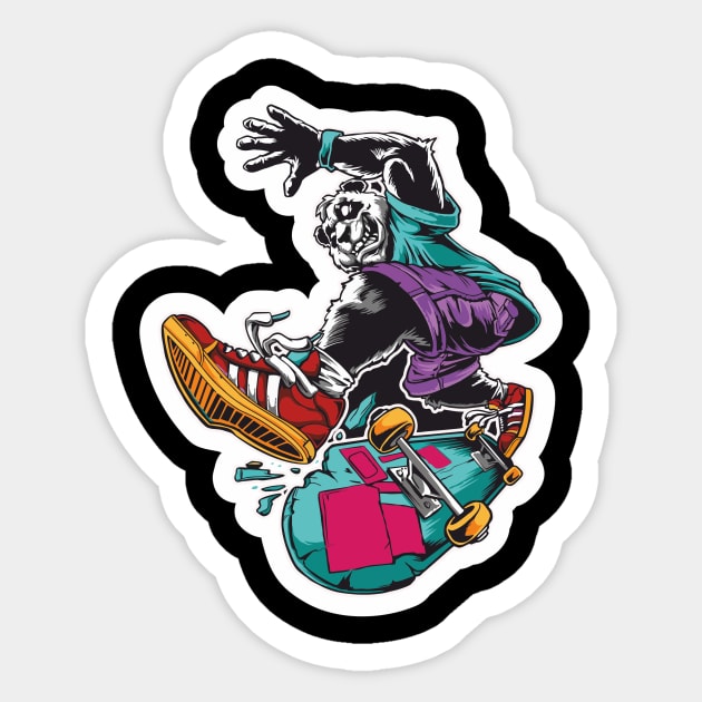 Skater panda Sticker by Dark_Ink